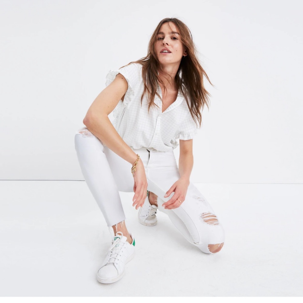 Madewell White 9” High Rise Skinny Crop Destructed Edition Jean Size 26